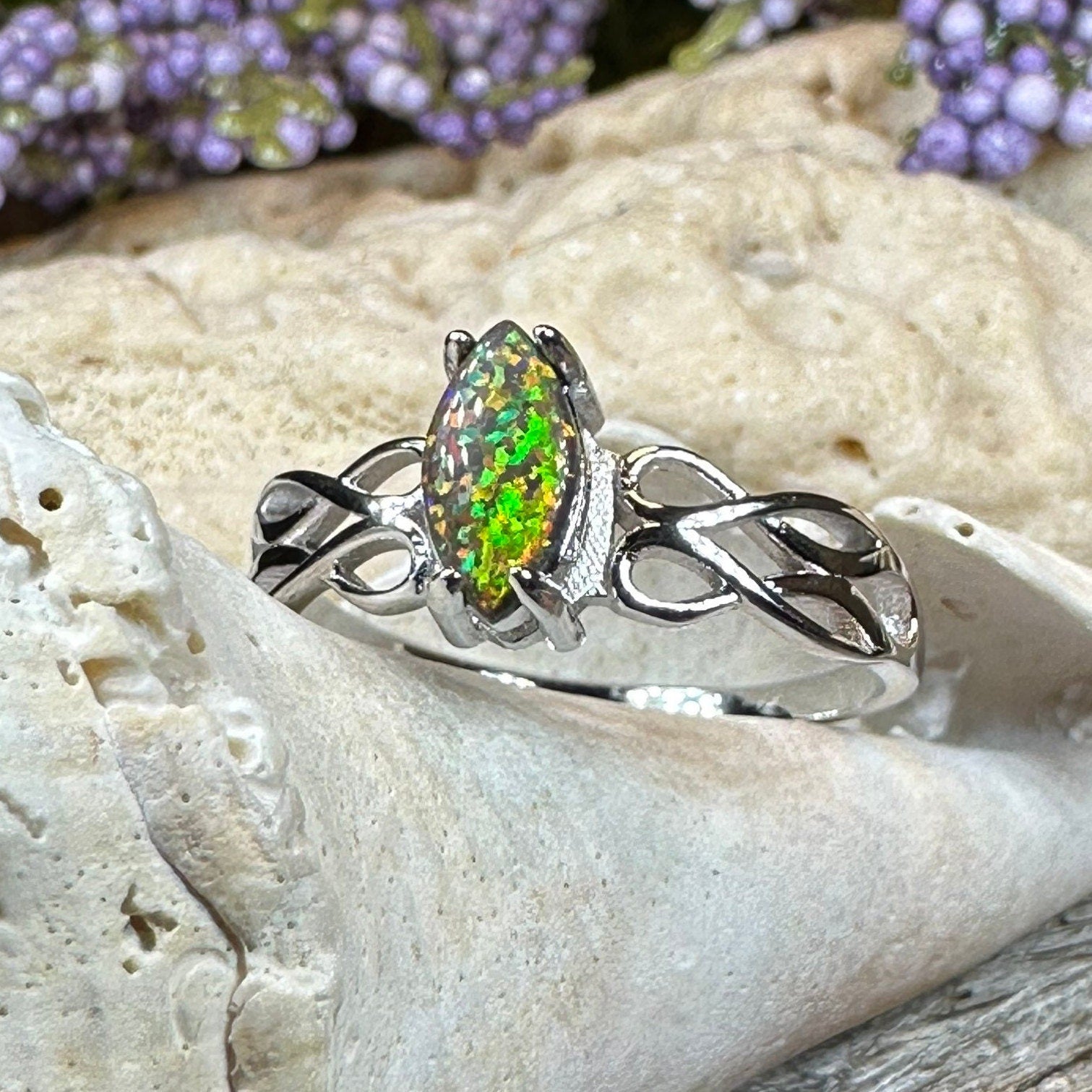 Vintage Hexagon black opal engagement ring art deco nature inspired mo –  Ohjewel